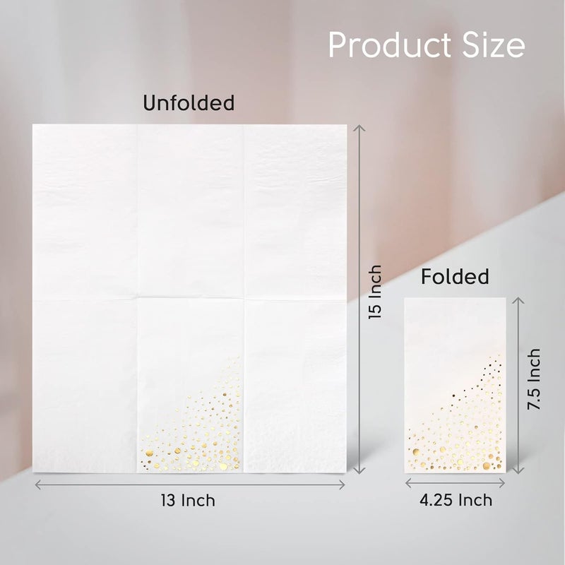The Essential Concierge 100 Pack Gold & White Disposable Napkins, 7.5 x 4.25 Inch, 3-Ply Paper Napkins for Party, Wedding, or Everyday Use - Image 3